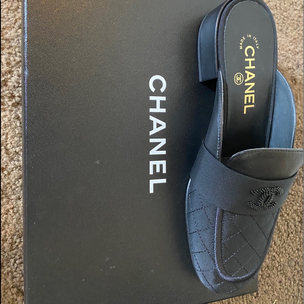 Black Chanel mules